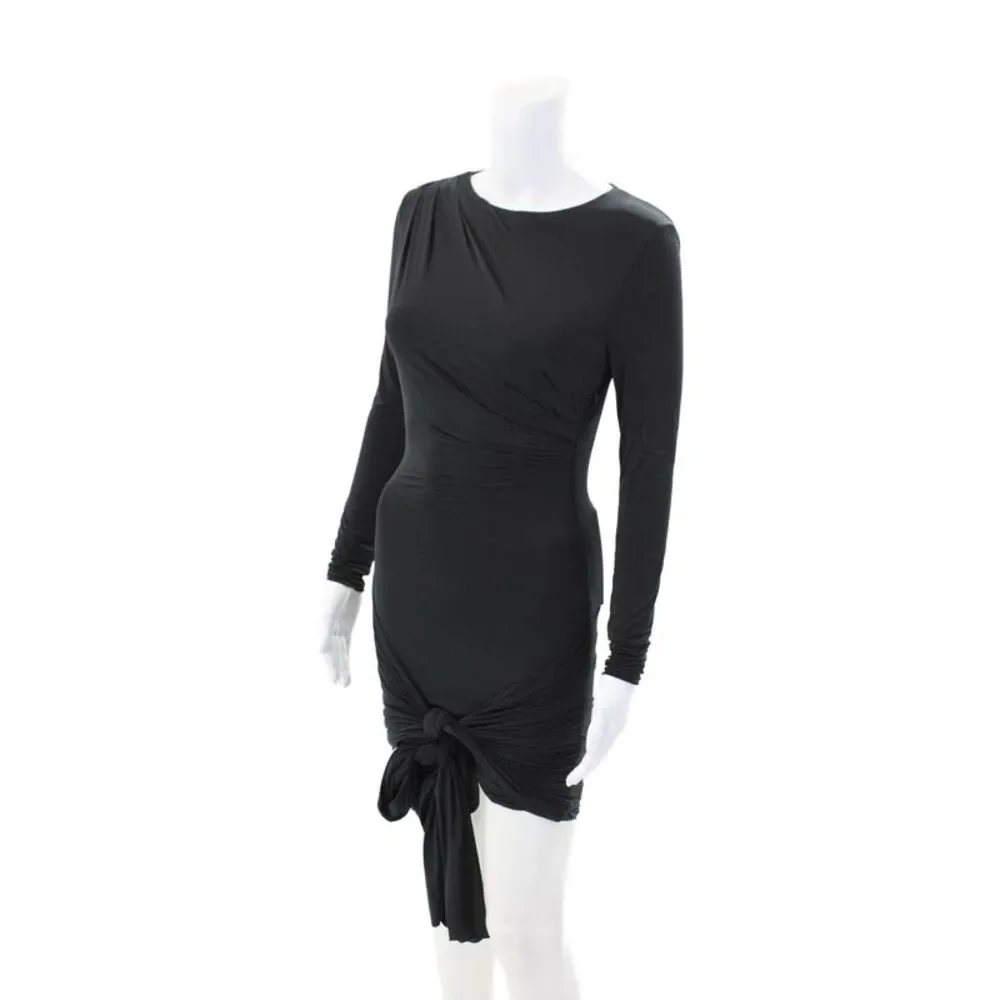 Oh Polly Womens Backless Long Sleeve Knot Detail Mini Dress Black Size 4